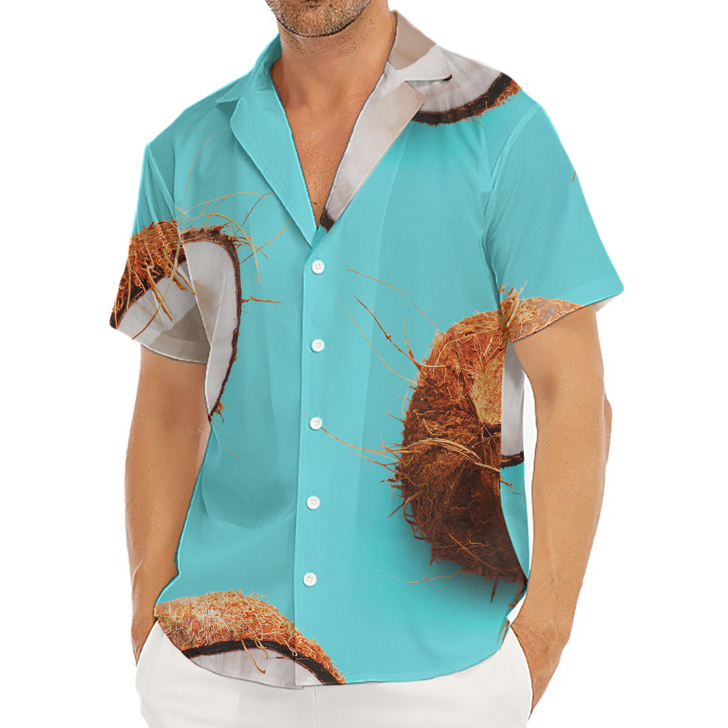 Blue Coconut Pattern Print Men's Deep V-Neck Shirt