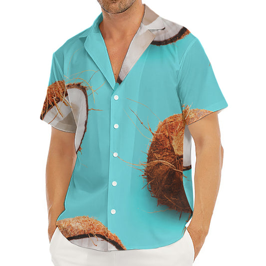 Blue Coconut Pattern Print Men's Deep V-Neck Shirt