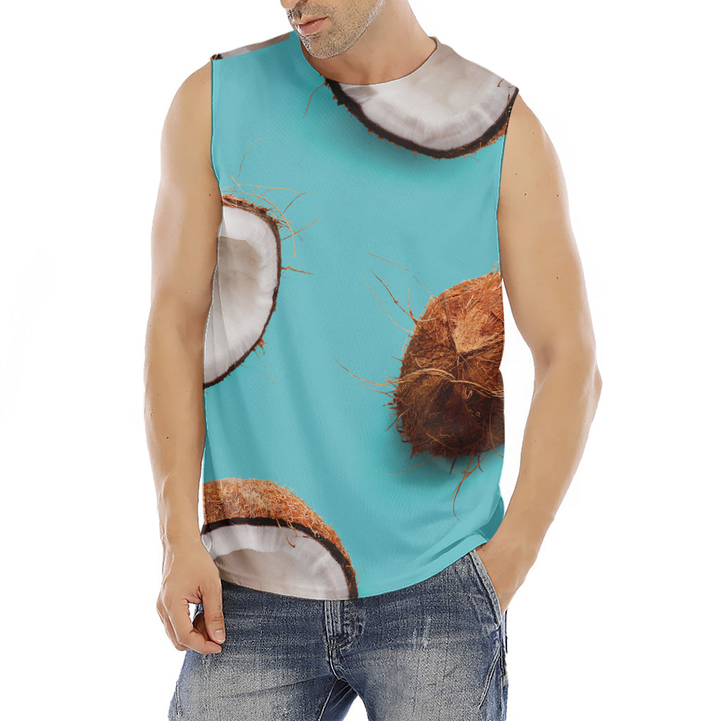Blue Coconut Pattern Print Men's Fitness Tank Top