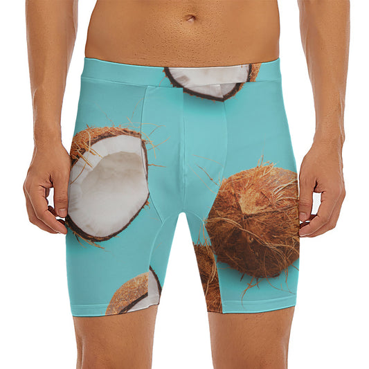 Blue Coconut Pattern Print Men's Long Boxer Briefs