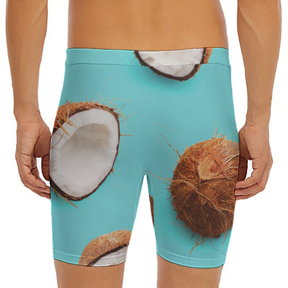 Blue Coconut Pattern Print Men's Long Boxer Briefs