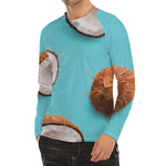 Blue Coconut Pattern Print Men's Long Sleeve Rash Guard