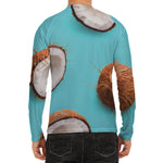 Blue Coconut Pattern Print Men's Long Sleeve Rash Guard