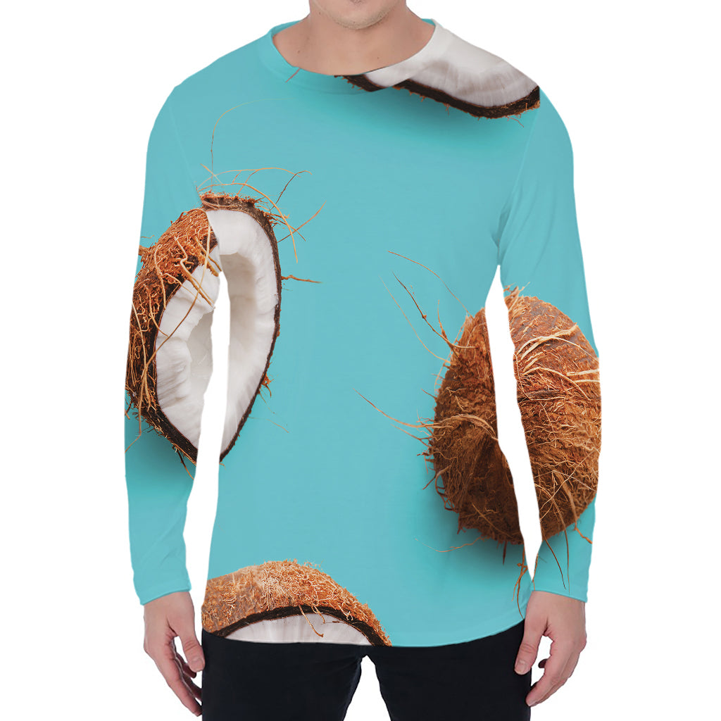 Blue Coconut Pattern Print Men's Long Sleeve T-Shirt