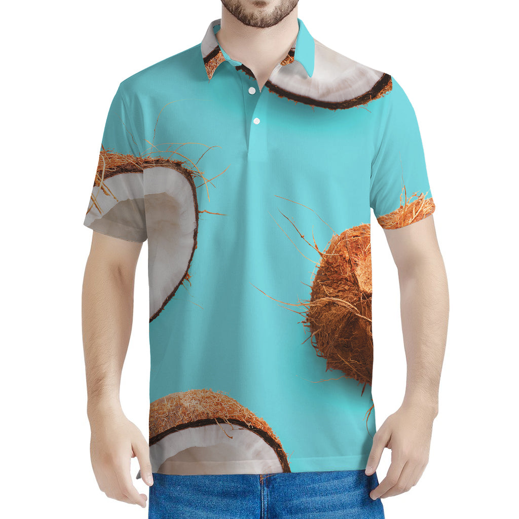 Blue Coconut Pattern Print Men's Polo Shirt