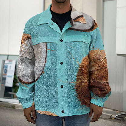 Blue Coconut Pattern Print Men's Shirt Jacket