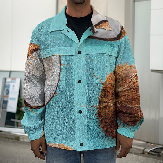 Blue Coconut Pattern Print Men's Shirt Jacket