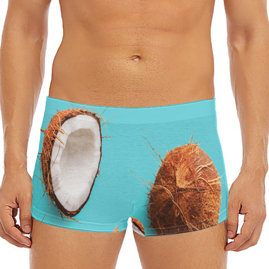 Blue Coconut Pattern Print Men's Short Boxer Briefs