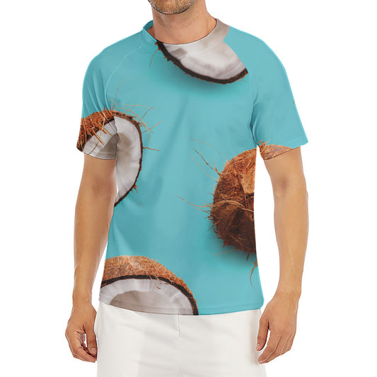 Blue Coconut Pattern Print Men's Short Sleeve Rash Guard