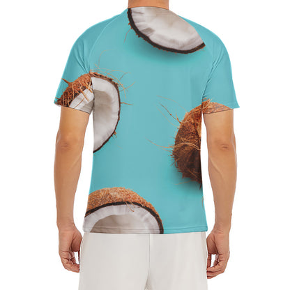 Blue Coconut Pattern Print Men's Short Sleeve Rash Guard