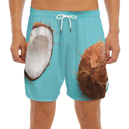 Blue Coconut Pattern Print Men's Split Running Shorts