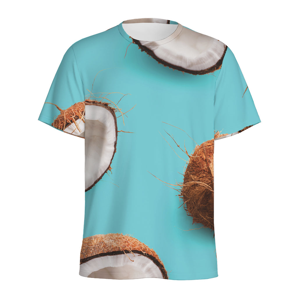 Blue Coconut Pattern Print Men's Sports T-Shirt