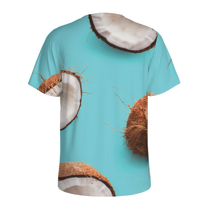 Blue Coconut Pattern Print Men's Sports T-Shirt