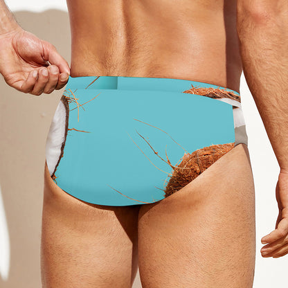 Blue Coconut Pattern Print Men's Swim Briefs