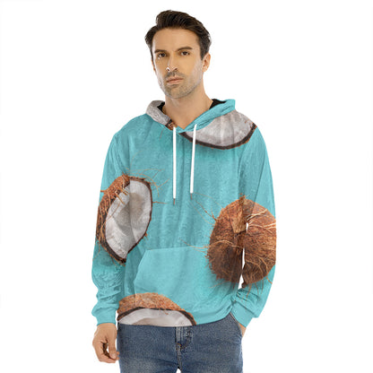 Blue Coconut Pattern Print Men's Velvet Pullover Hoodie