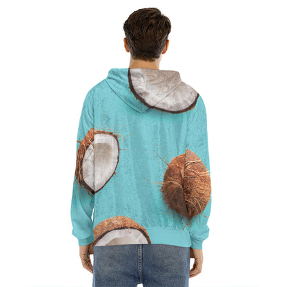 Blue Coconut Pattern Print Men's Velvet Pullover Hoodie