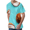 Blue Coconut Pattern Print Men's Velvet T-Shirt