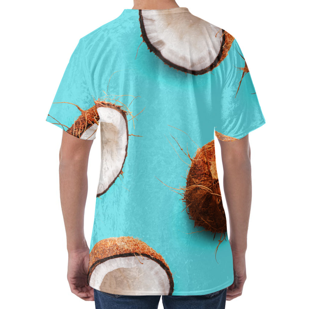 Blue Coconut Pattern Print Men's Velvet T-Shirt