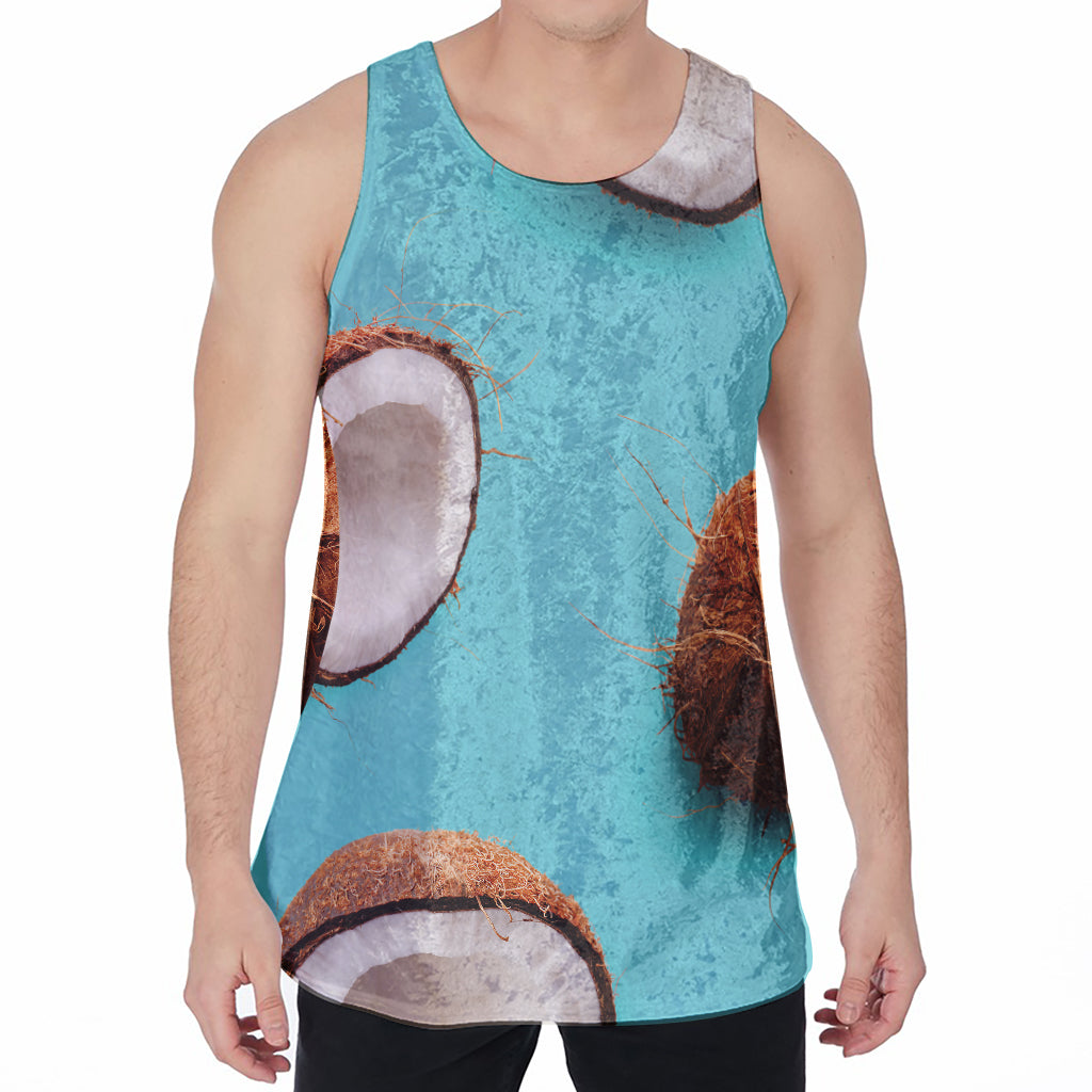 Blue Coconut Pattern Print Men's Velvet Tank Top
