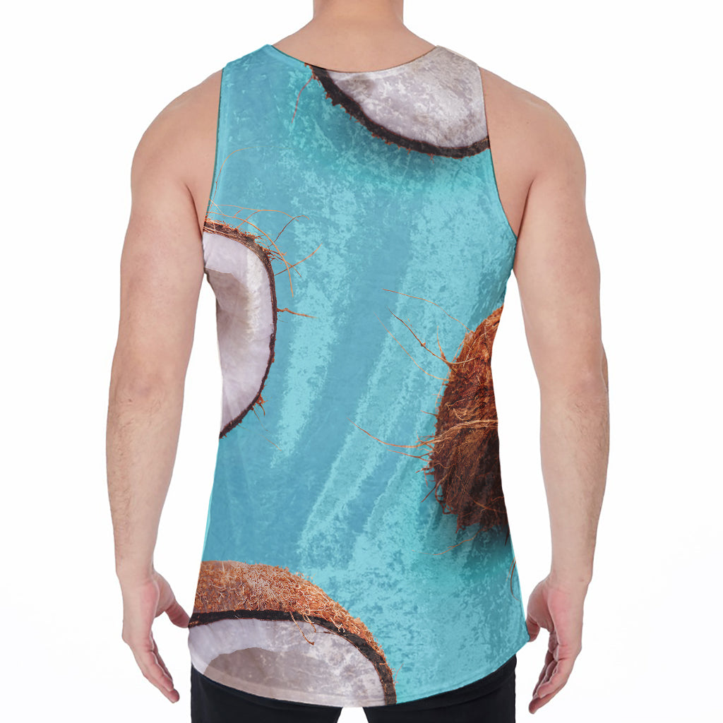 Blue Coconut Pattern Print Men's Velvet Tank Top