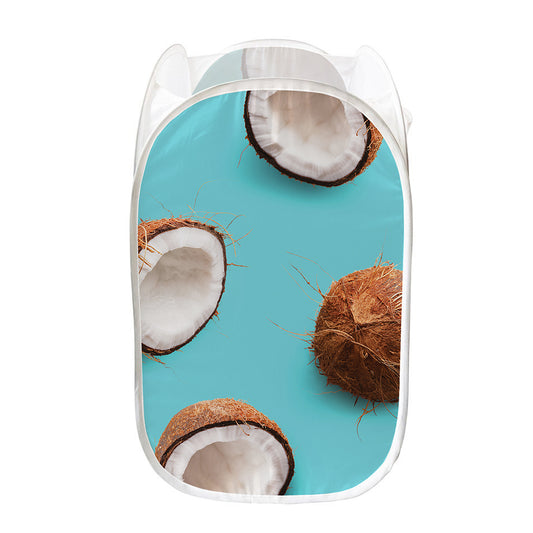 Blue Coconut Pattern Print Mesh Laundry Hamper
