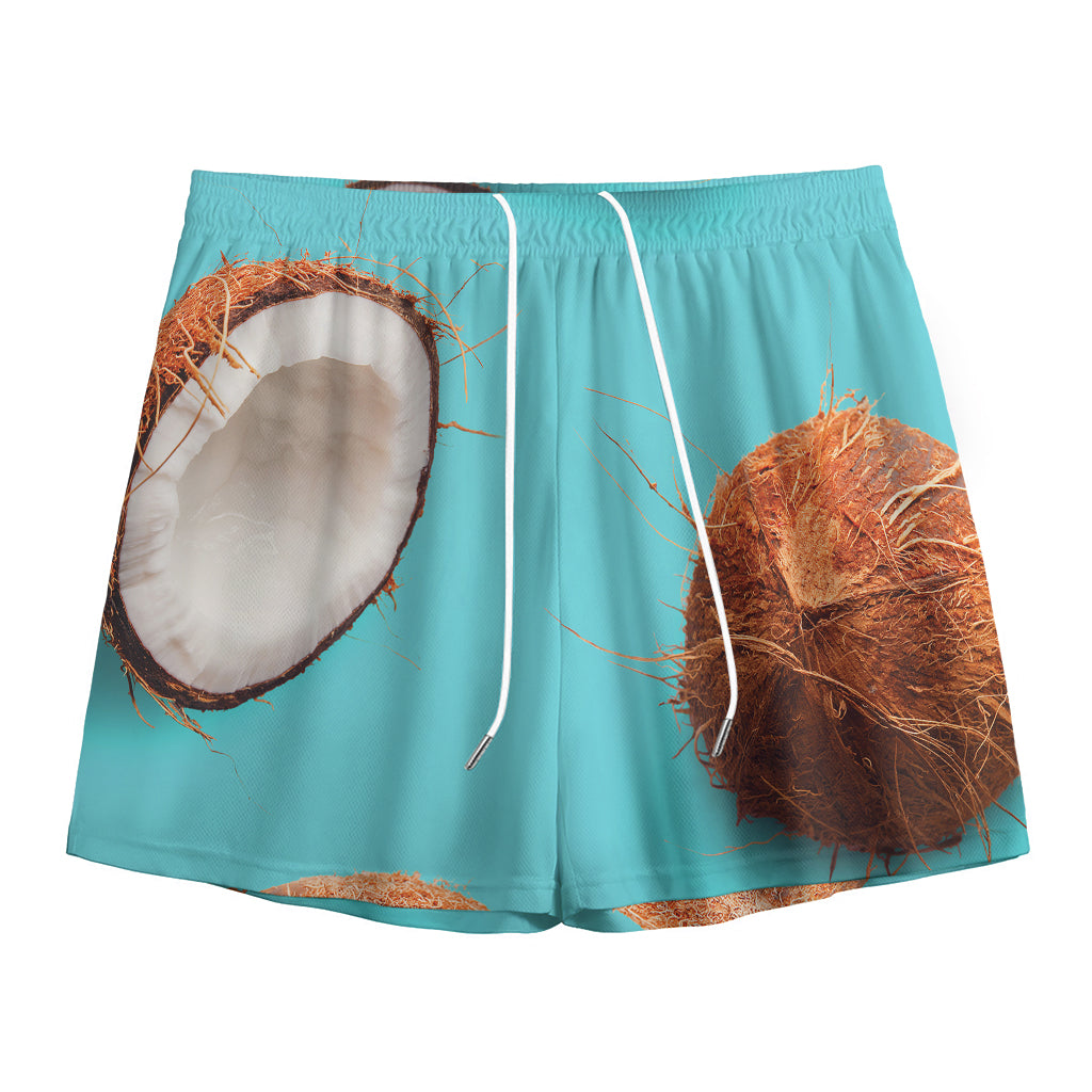 Blue Coconut Pattern Print Mesh Shorts