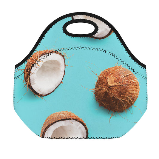 Blue Coconut Pattern Print Neoprene Lunch Bag