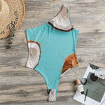 Blue Coconut Pattern Print One Shoulder Bodysuit