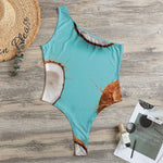 Blue Coconut Pattern Print One Shoulder Bodysuit