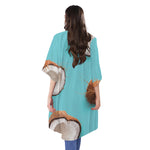 Blue Coconut Pattern Print Open Front Beach Cover Up