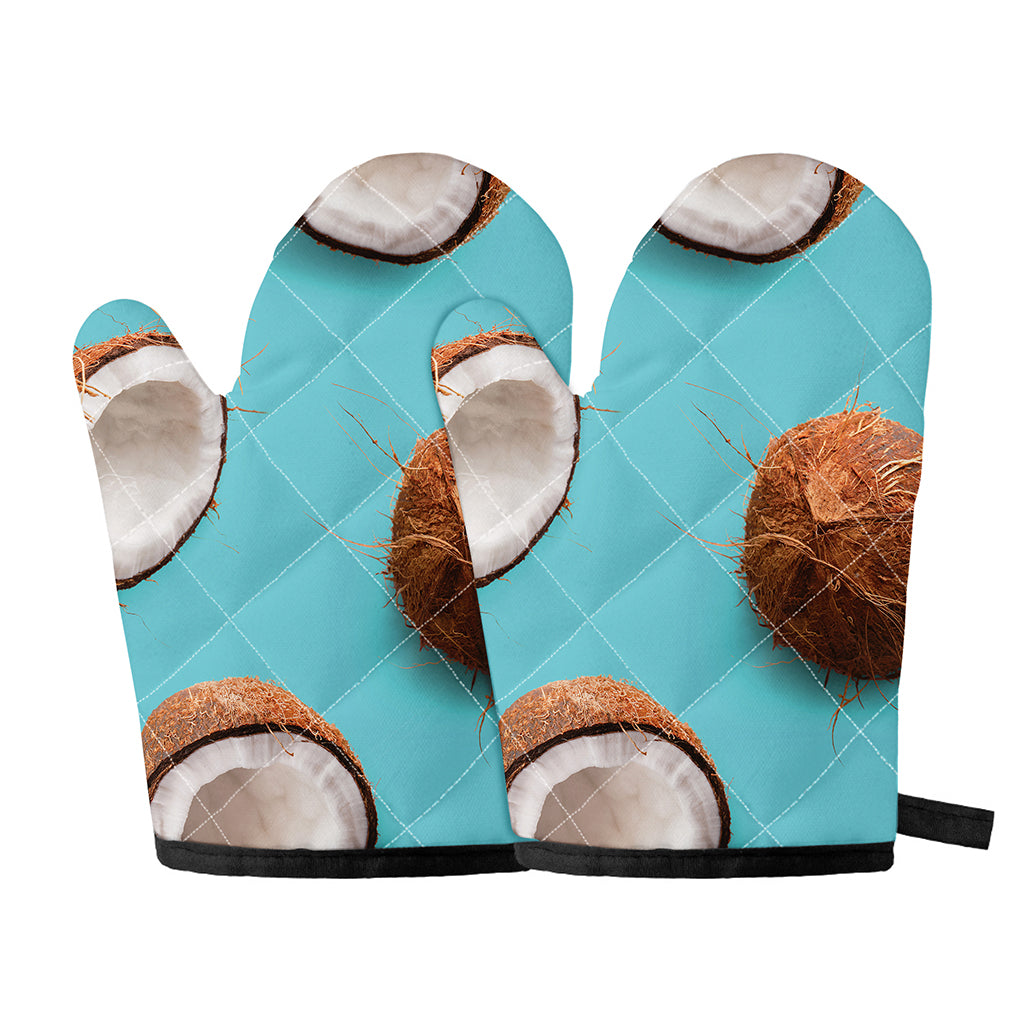 Blue Coconut Pattern Print Oven Mitts