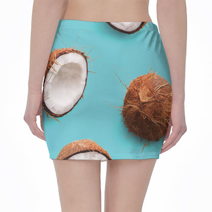 Blue Coconut Pattern Print Pencil Mini Skirt