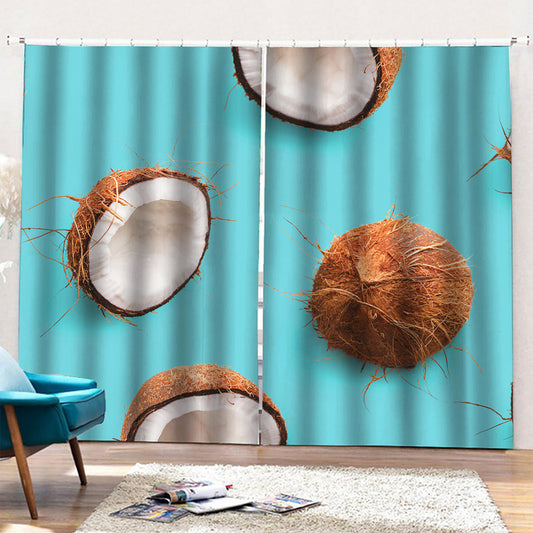 Blue Coconut Pattern Print Pencil Pleat Curtains