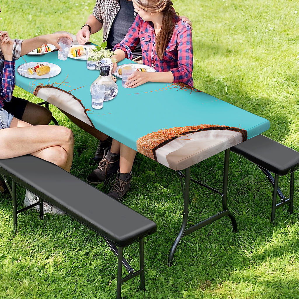 Blue Coconut Pattern Print Picnic Table Cover