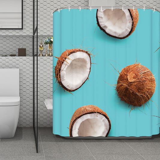 Blue Coconut Pattern Print Polyester Shower Curtain