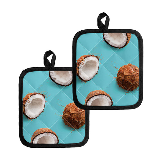 Blue Coconut Pattern Print Pot Holders