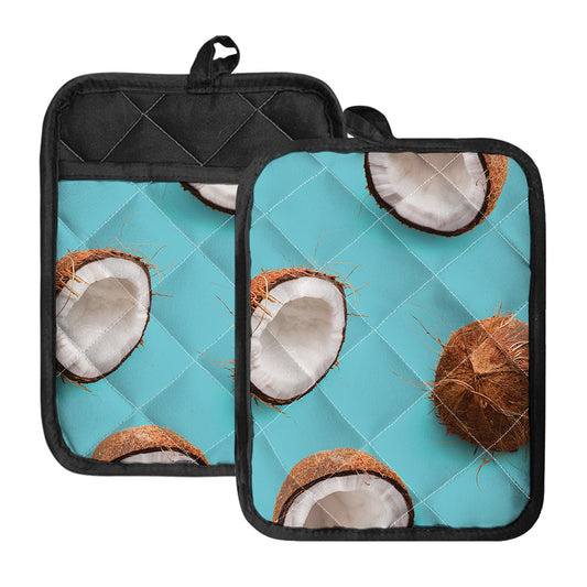 Blue Coconut Pattern Print Pot Holders With Pocket