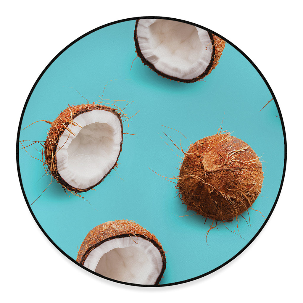 Blue Coconut Pattern Print Round Floor Mat