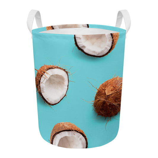 Blue Coconut Pattern Print Round Laundry Basket