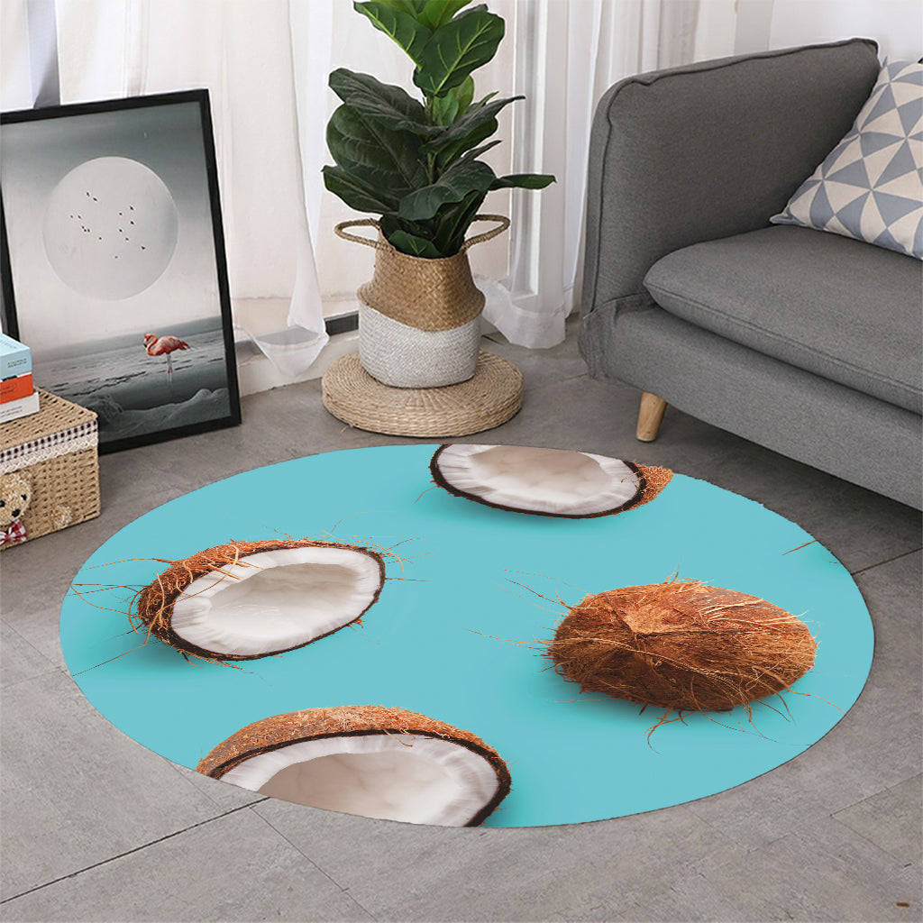 Blue Coconut Pattern Print Round Rug