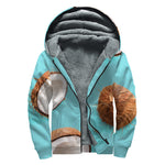 Blue Coconut Pattern Print Sherpa Lined Zip Up Hoodie