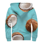 Blue Coconut Pattern Print Sherpa Lined Zip Up Hoodie