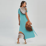 Blue Coconut Pattern Print Short Sleeve Maxi Dress