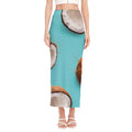 Blue Coconut Pattern Print Side Slit Maxi Skirt