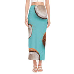 Blue Coconut Pattern Print Side Slit Maxi Skirt