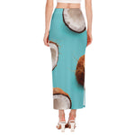 Blue Coconut Pattern Print Side Slit Maxi Skirt
