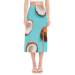 Blue Coconut Pattern Print Side Slit Midi Skirt