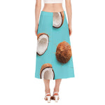 Blue Coconut Pattern Print Side Slit Midi Skirt