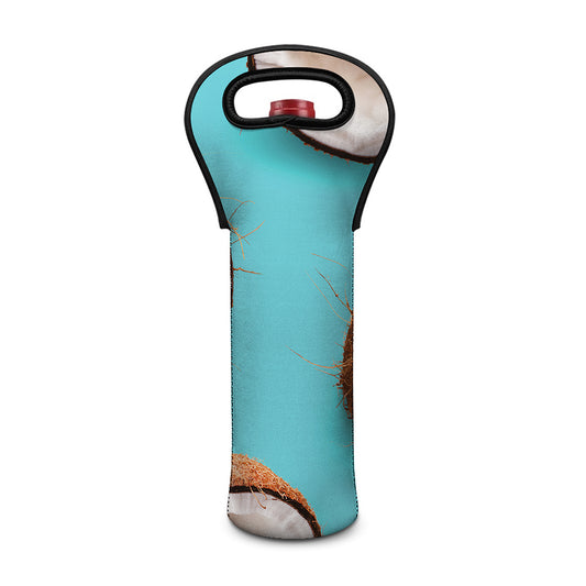 Blue Coconut Pattern Print Single Neoprene Wine Tote
