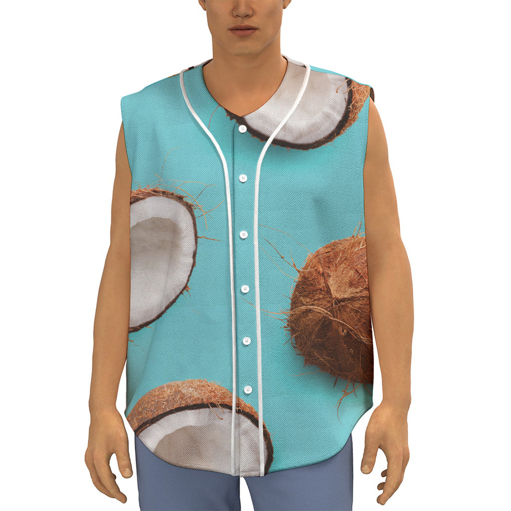 Blue Coconut Pattern Print Sleeveless Baseball Jersey